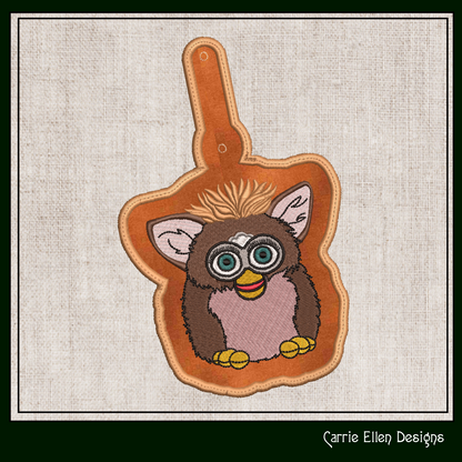 Furby ITH Key Fob Machine Embroidery Design | Nostalgic Robotic Toy In-The-Hoop Bag Tag Fan Art (2275)