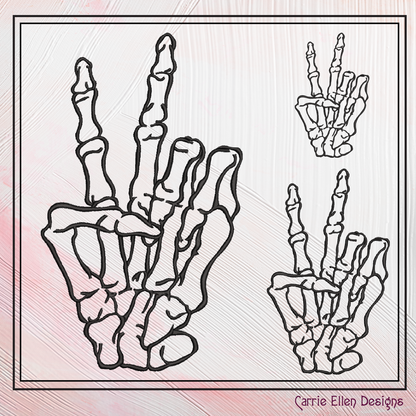 Skeleton Hand Peace Sign Machine Embroidery Design, BOHO Halloween Boney Hand, 6 Sizes (2299)