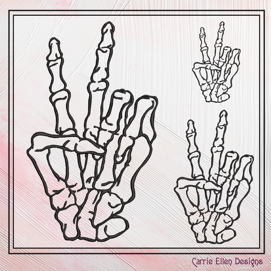 Skeleton Hand Peace Sign Machine Embroidery Design, BOHO Halloween Boney Hand, 6 Sizes (2299)
