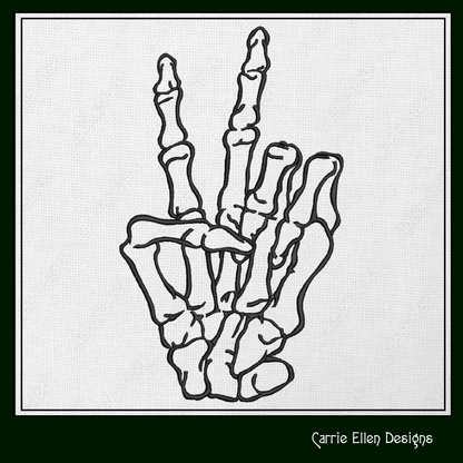 Skeleton Hand Peace Sign Machine Embroidery Design, BOHO Halloween Boney Hand, 6 Sizes (2299)