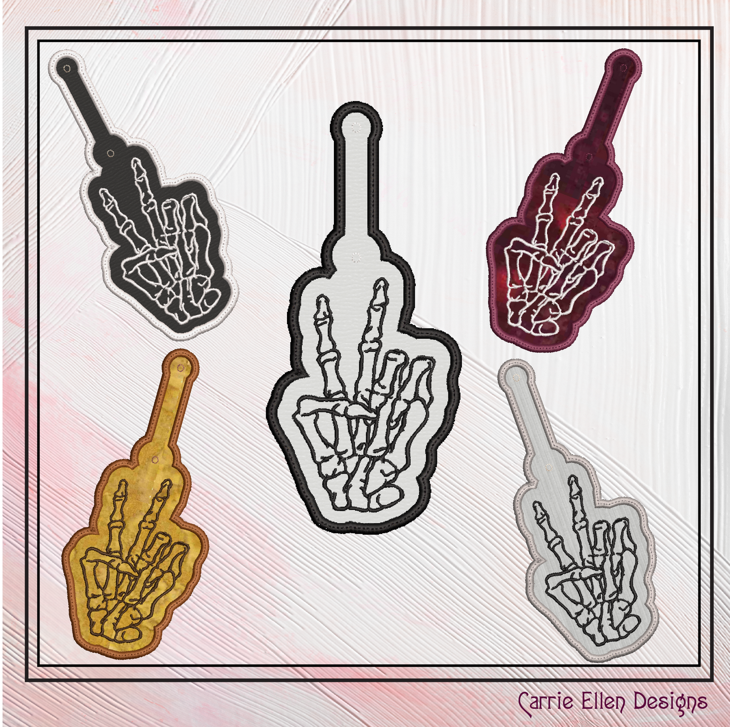 Skeleton Hand ITH Key Fob Machine Embroidery Design | Peace Sign In-The-Hoop Keychain Project (2301)