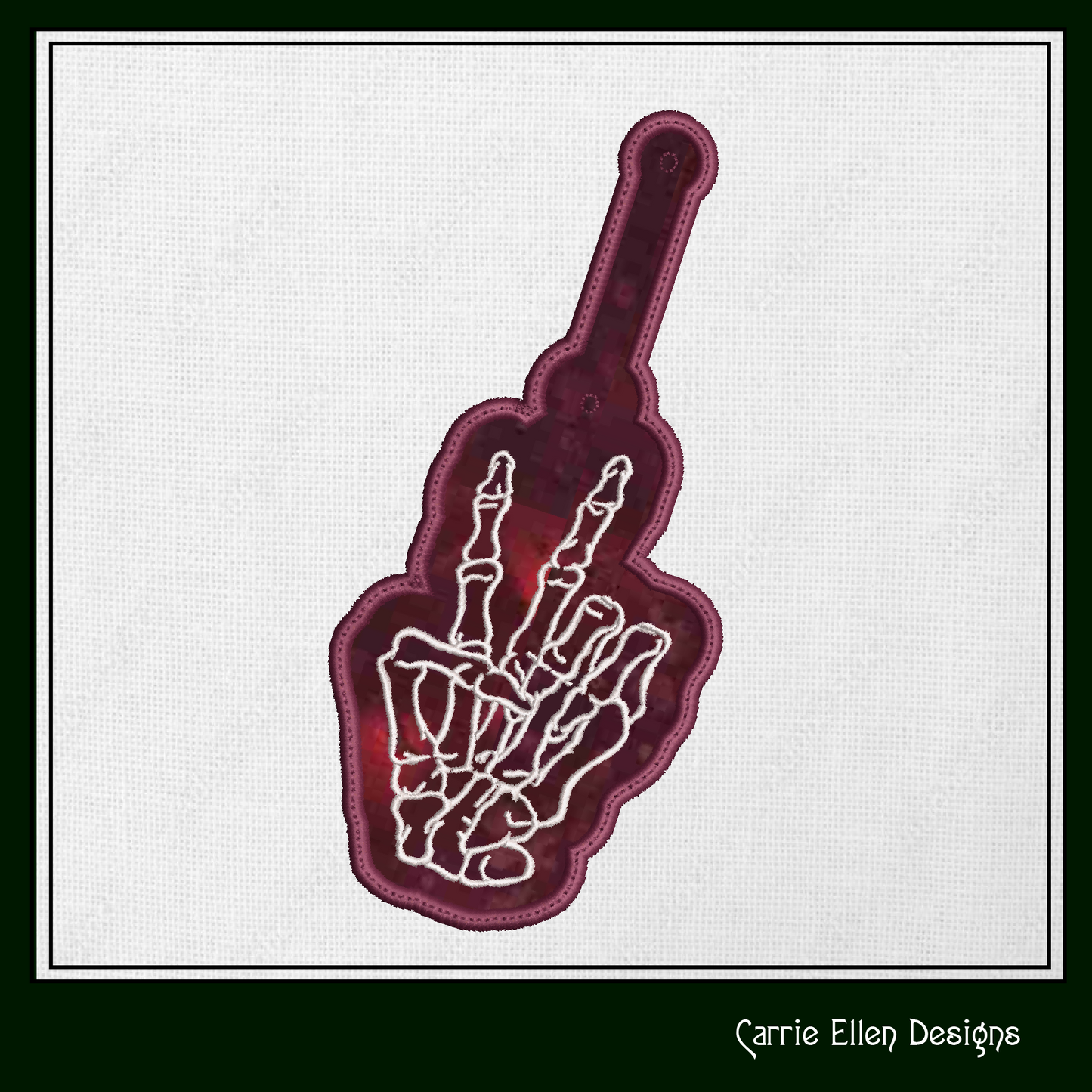 Skeleton Hand ITH Key Fob Machine Embroidery Design | Peace Sign In-The-Hoop Keychain Project (2301)