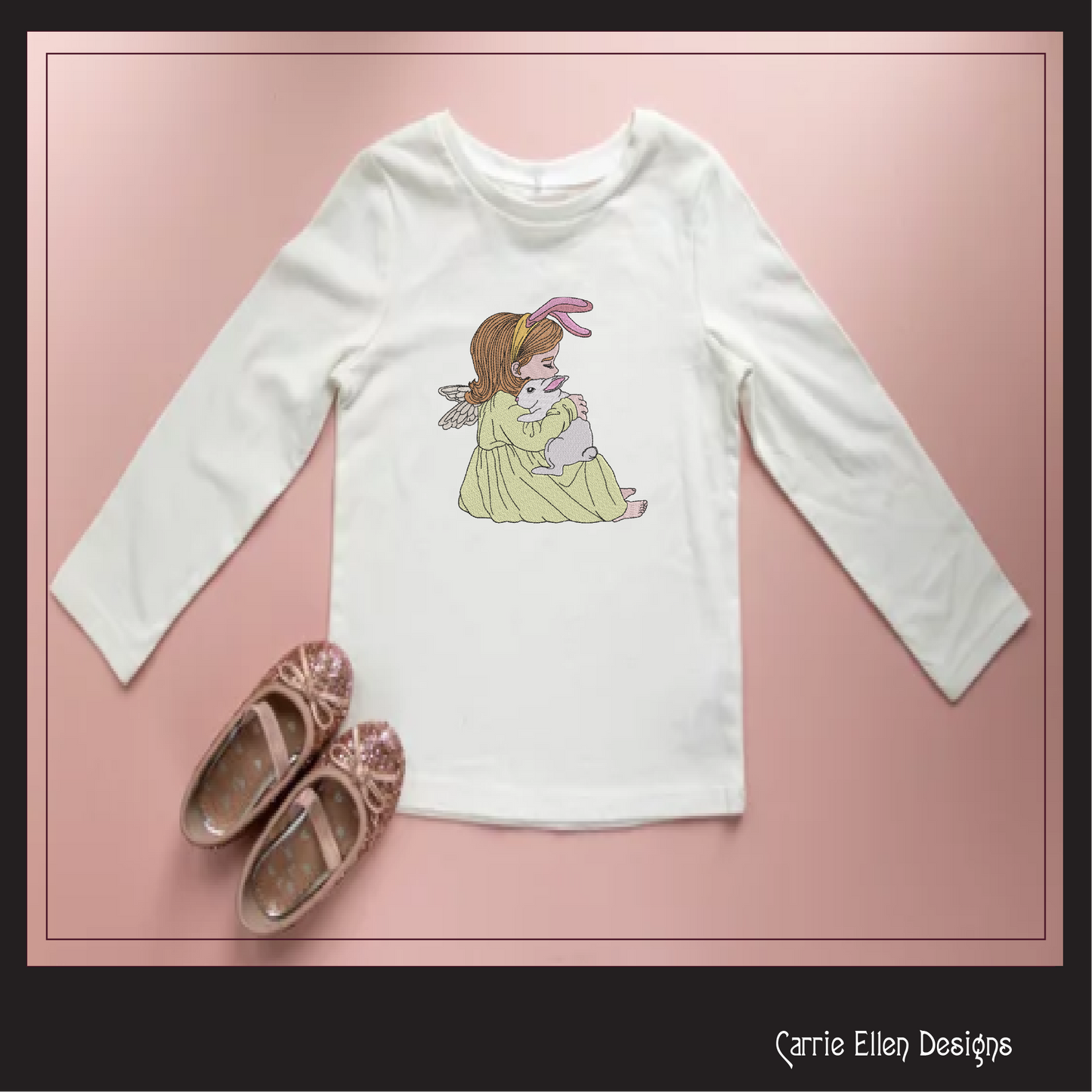 Bunny Girl Machine Embroidery Design, Light Density Sketch Girl Hugging a Rabbit Embroidery Design, 6 Sizes (2313)
