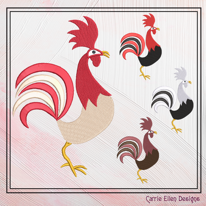 Strutting Rooster Machine Embroidery Design | Farm Animal Stitch File | Country Birds Pattern, 6 Sizes (2318)
