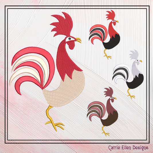 Strutting Rooster Machine Embroidery Design | Farm Animal Stitch File | Country Birds Pattern, 6 Sizes (2318)