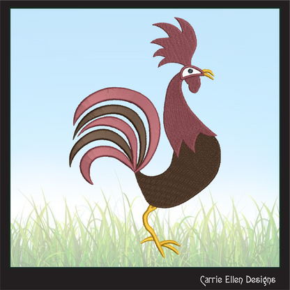 Strutting Rooster Machine Embroidery Design | Farm Animal Stitch File | Country Birds Pattern, 6 Sizes (2318)