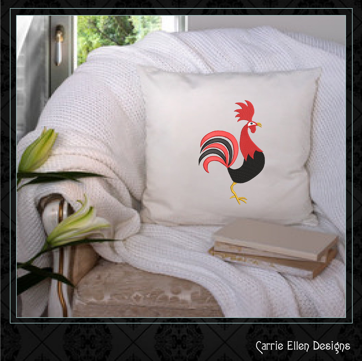 Strutting Rooster Machine Embroidery Design | Farm Animal Stitch File | Country Birds Pattern, 6 Sizes (2318)