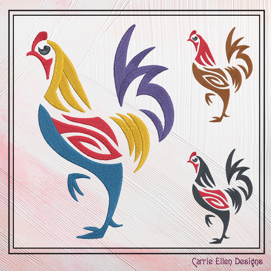 Abstract Chicken Machine Embroidery Design, Bird Embroidery Pattern, Farm Animal Design, 6 Sizes (2321)