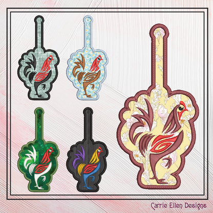 Abstract Chicken ITH Key Tag Embroidery Design | Colorful Farm Animal Keychain Accessory | In-The-Hoop Pattern (2323)