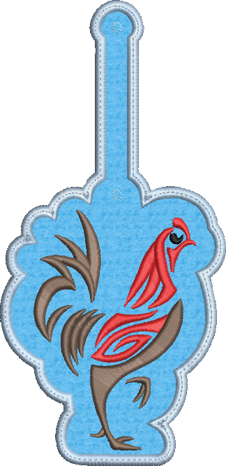 Abstract Chicken ITH Key Tag Embroidery Design | Colorful Farm Animal Keychain Accessory | In-The-Hoop Pattern (2323)