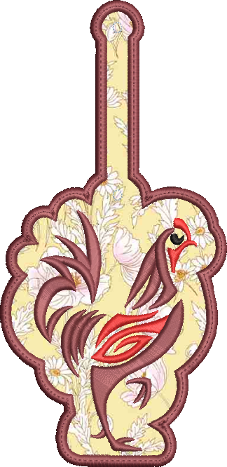 Abstract Chicken ITH Key Tag Embroidery Design | Colorful Farm Animal Keychain Accessory | In-The-Hoop Pattern (2323)