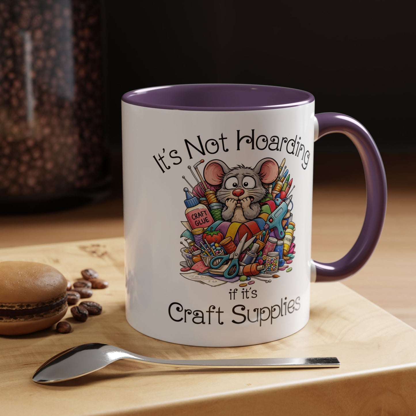 Craft Supply Hoarding Mouse Ceramic Mug | Funny Crafter Color Accent Mug (3857)
