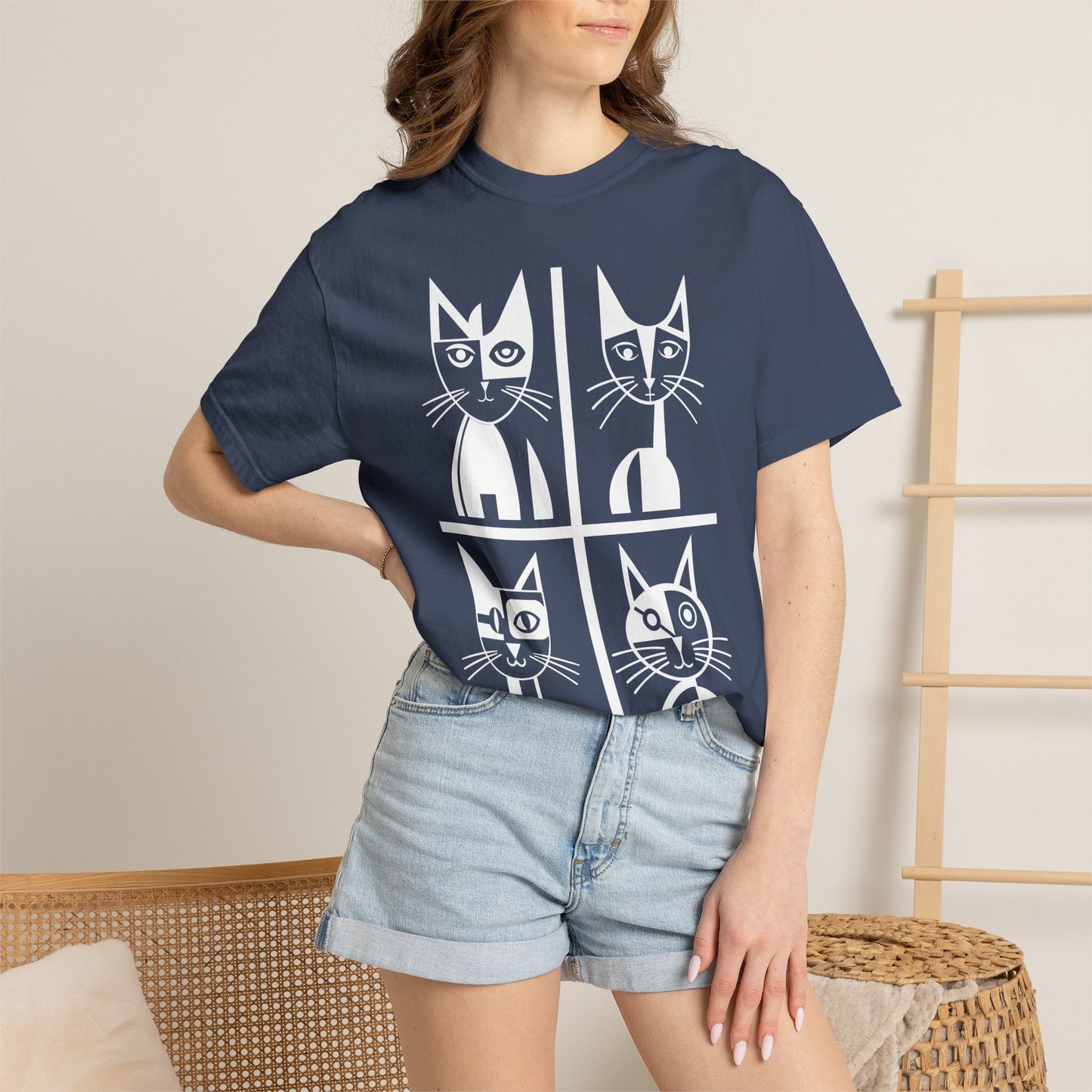 Geometric Cat Comfort Colors® T-Shirt | Minimalist Garment Dyed Cat Tee,  12 Colors (4279)