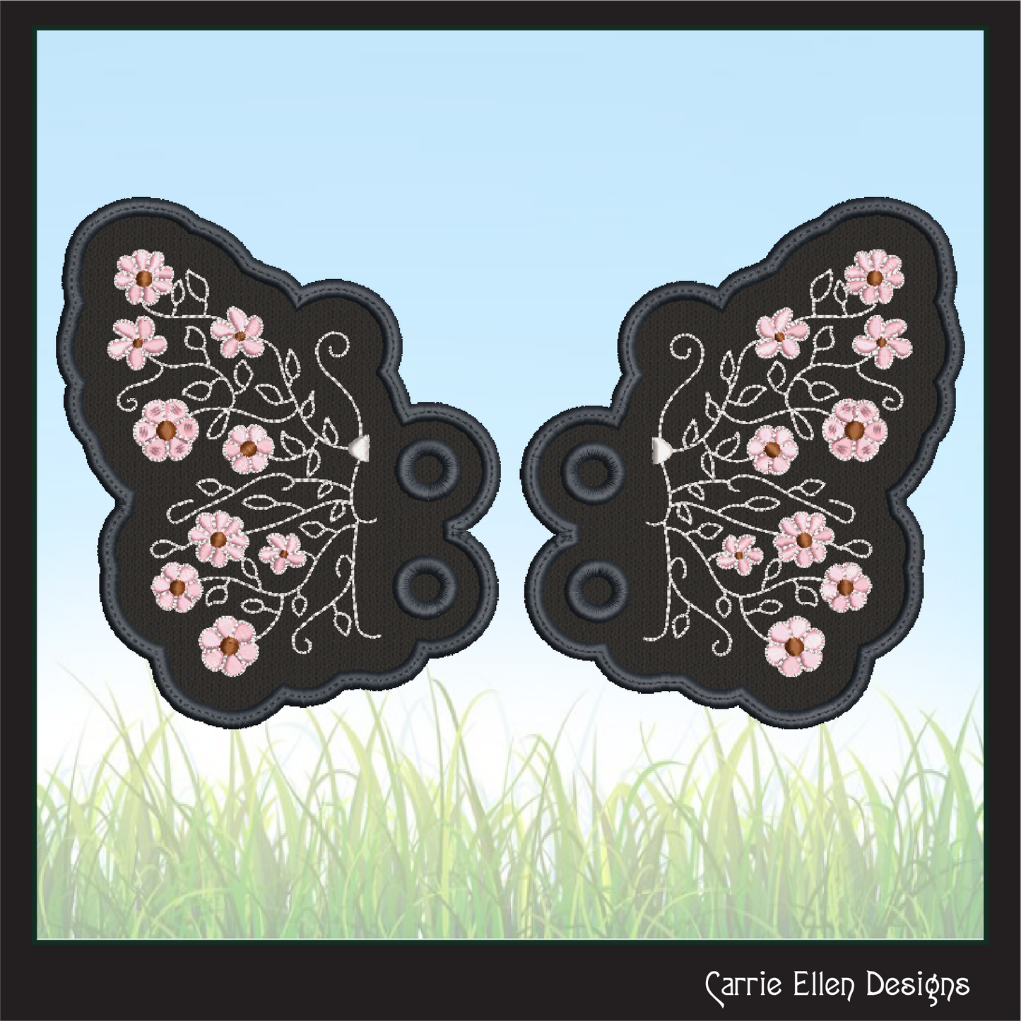 Floral Butterfly Shoe Wing Machine Embroidery Design – ITH Shoelace Charms for Shoes and Boots – 4x4 & 5x7 Hoop (2336)