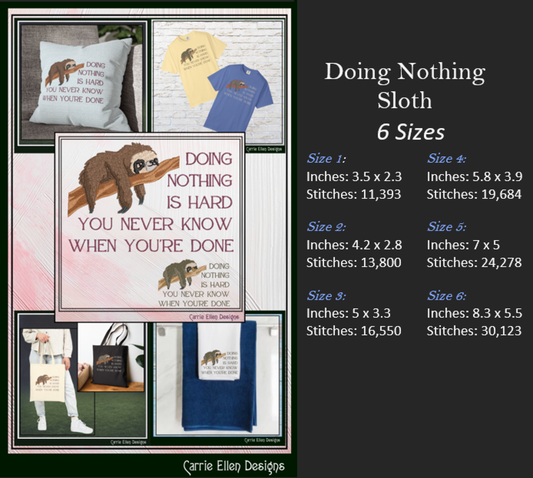 Do Nothing Sloth Machine Embroidery Design Saying – Funny Lazy Sloth Quote Pattern, 6 Sizes (2339)