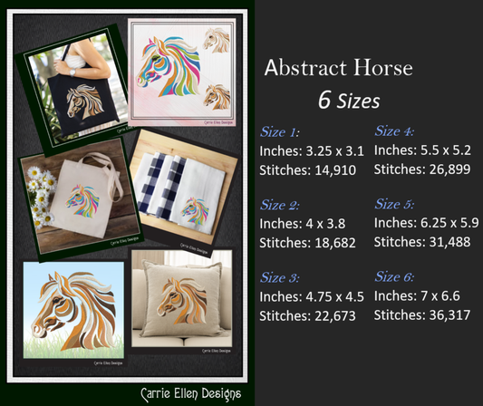 Abstract Horse Head Embroidery Design, Stallion Profile Embroidery Design, Equestrian Animal Design, 6 Sizes (2376), 6 Sizes (2376)