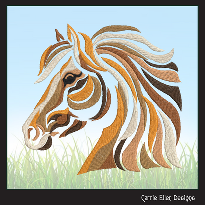 Abstract Horse Head Embroidery Design, Stallion Profile Embroidery Design, Equestrian Animal Design, 6 Sizes (2376), 6 Sizes (2376)