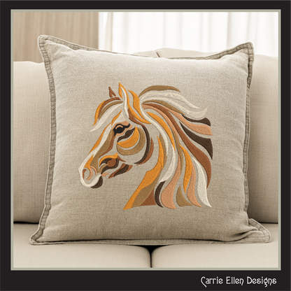 Abstract Horse Head Embroidery Design, Stallion Profile Embroidery Design, Equestrian Animal Design, 6 Sizes (2376), 6 Sizes (2376)