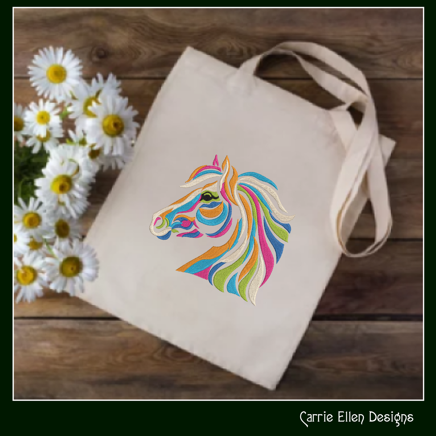 Abstract Horse Head Embroidery Design, Stallion Profile Embroidery Design, Equestrian Animal Design, 6 Sizes (2376), 6 Sizes (2376)