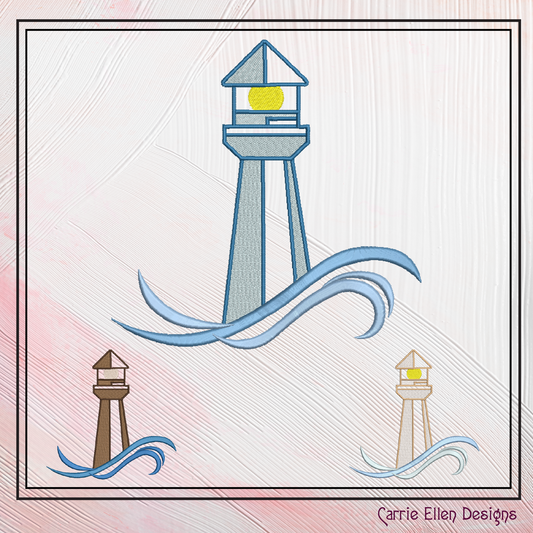 Lighthouse Machine Embroidery Design, Coastal Light House Island Embroidery Design, Seaside Landscape, 6 Sizes (2377)