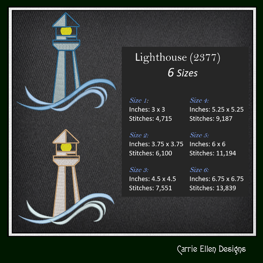Lighthouse Machine Embroidery Design, Coastal Light House Island Embroidery Design, Seaside Landscape, 6 Sizes (2377)