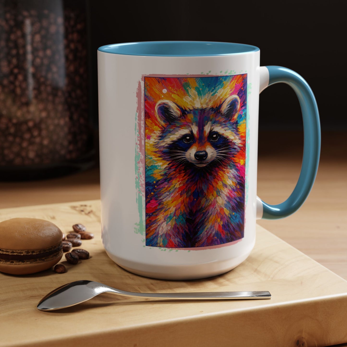 Raccoon Accent Ceramic Mug | Vibrant Colorful Raccoon Coffee Mug,  11oz & 15oz (3826)
