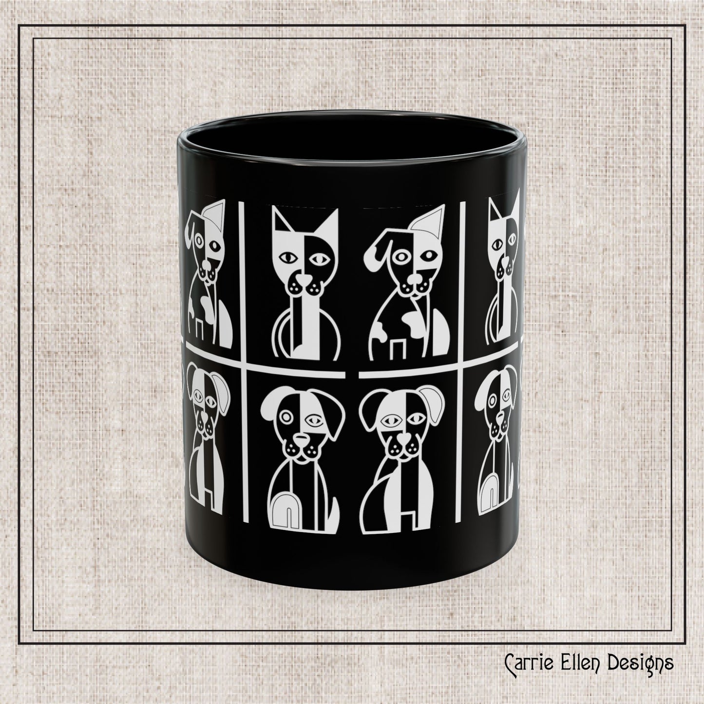 Geometric Dog Color Mug | Minimalist Pet 11oz Ceramic Coffee Mug | 8 Color Choices (4277)
