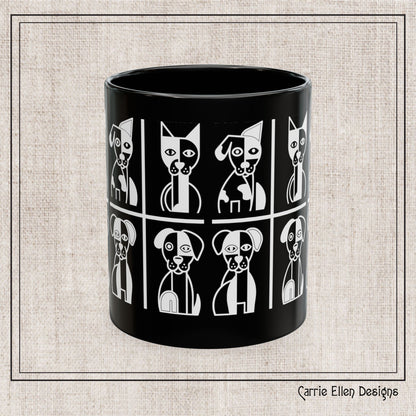 Geometric Dog Color Mug | Minimalist Pet 11oz Ceramic Coffee Mug | 8 Color Choices (4277)