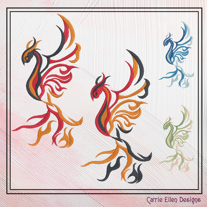 Phoenix Rising – Abstract Machine Embroidery Design | Colorful Mythic Fire Bird, 6 Sizes (2416)