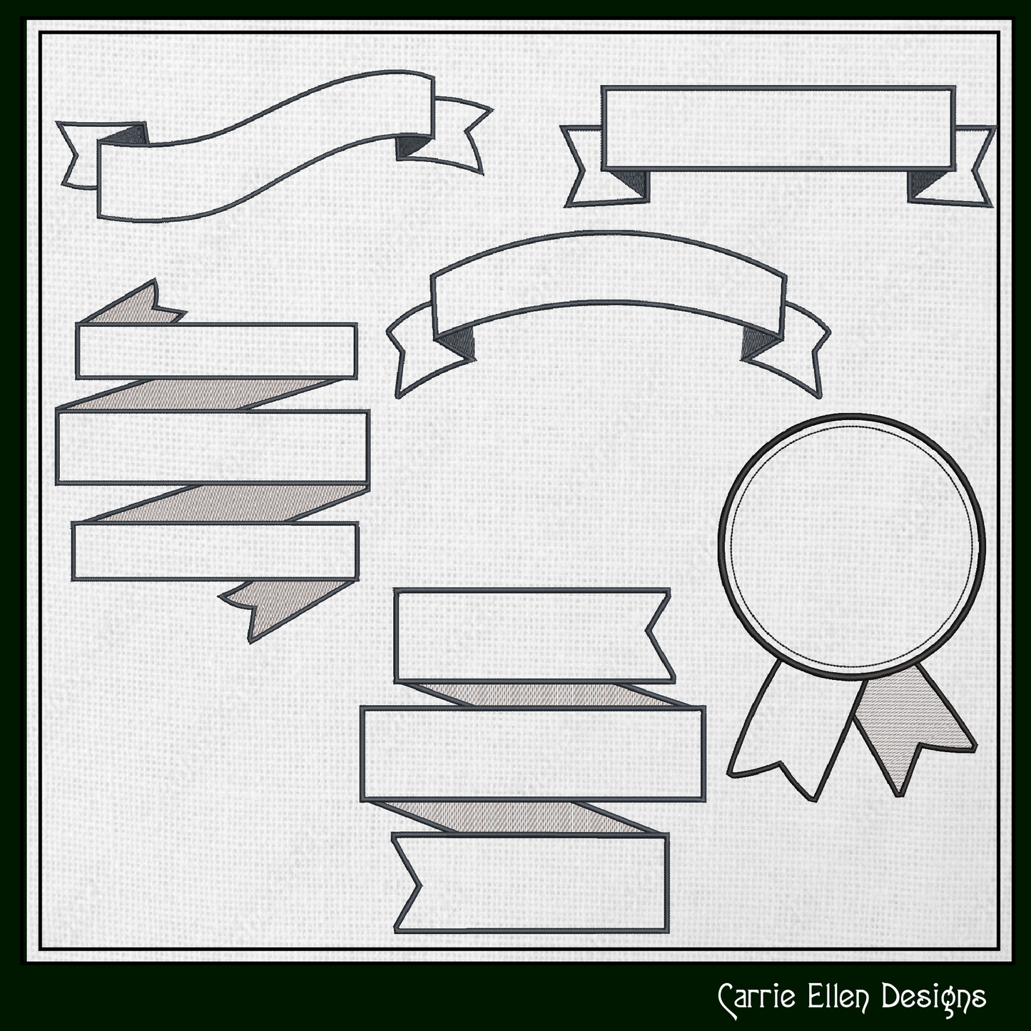 Banner Machine Embroidery Design Bundle – Flags and Banners Design Element Collection, 6 Designs, 3 Sizes Each (2433)