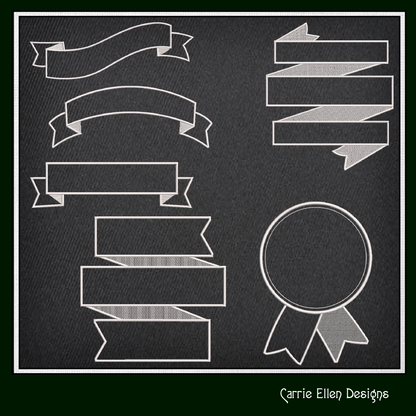 Banner Machine Embroidery Design Bundle – Flags and Banners Design Element Collection, 6 Designs, 3 Sizes Each (2433)