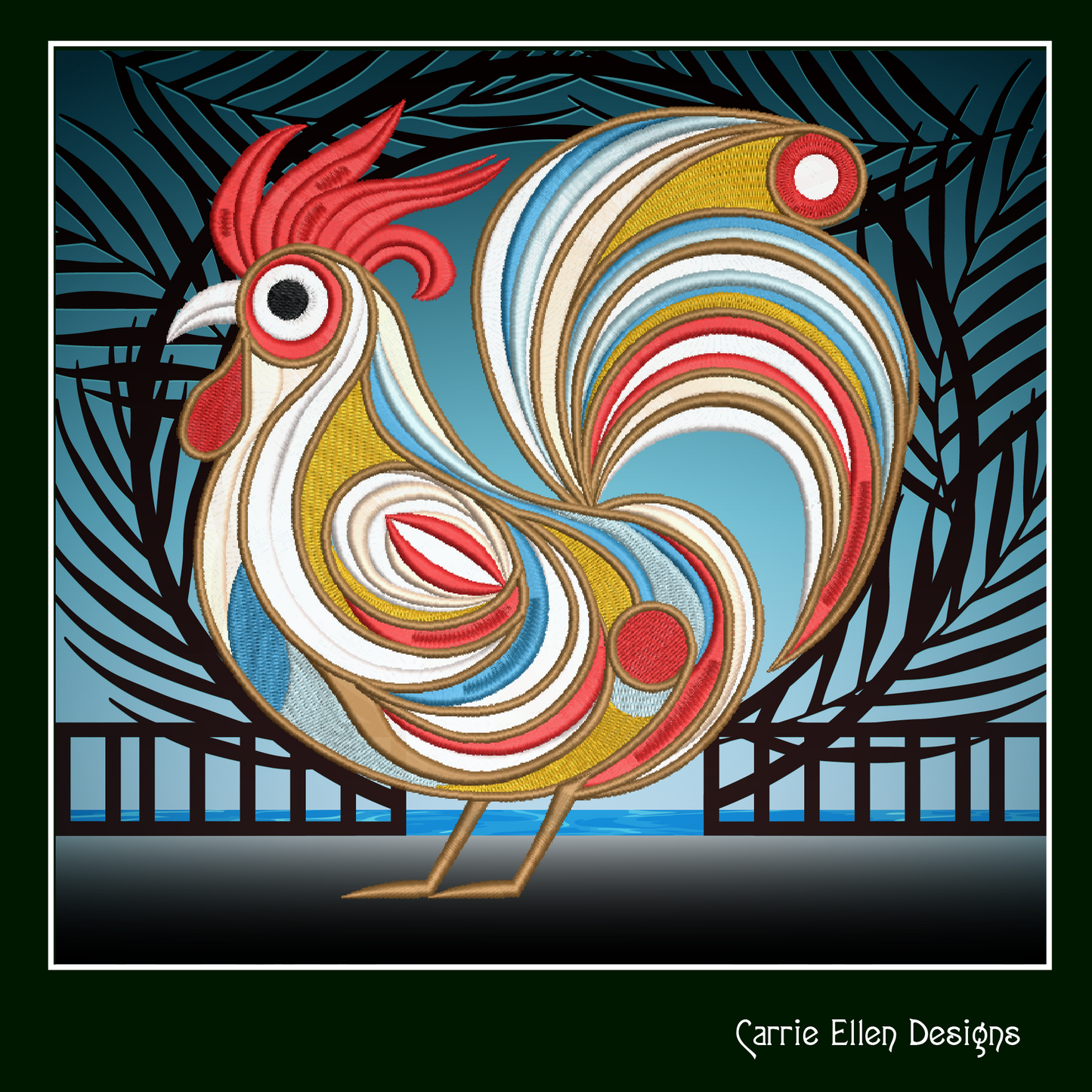 Abstract Chicken Machine Embroidery Design – Farm Animal Bird Pattern | 4 Sizes (2434)