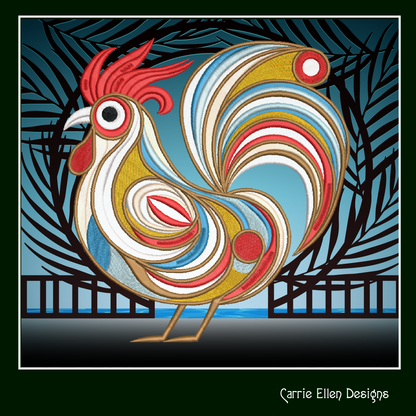 Abstract Chicken Machine Embroidery Design – Farm Animal Bird Pattern | 4 Sizes (2434)
