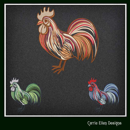 Abstract Rooster Machine Embroidery Design – Farm Animal Bird Pattern | 4 Sizes (2436)