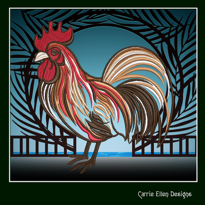 Abstract Rooster Machine Embroidery Design – Farm Animal Bird Pattern | 4 Sizes (2436)
