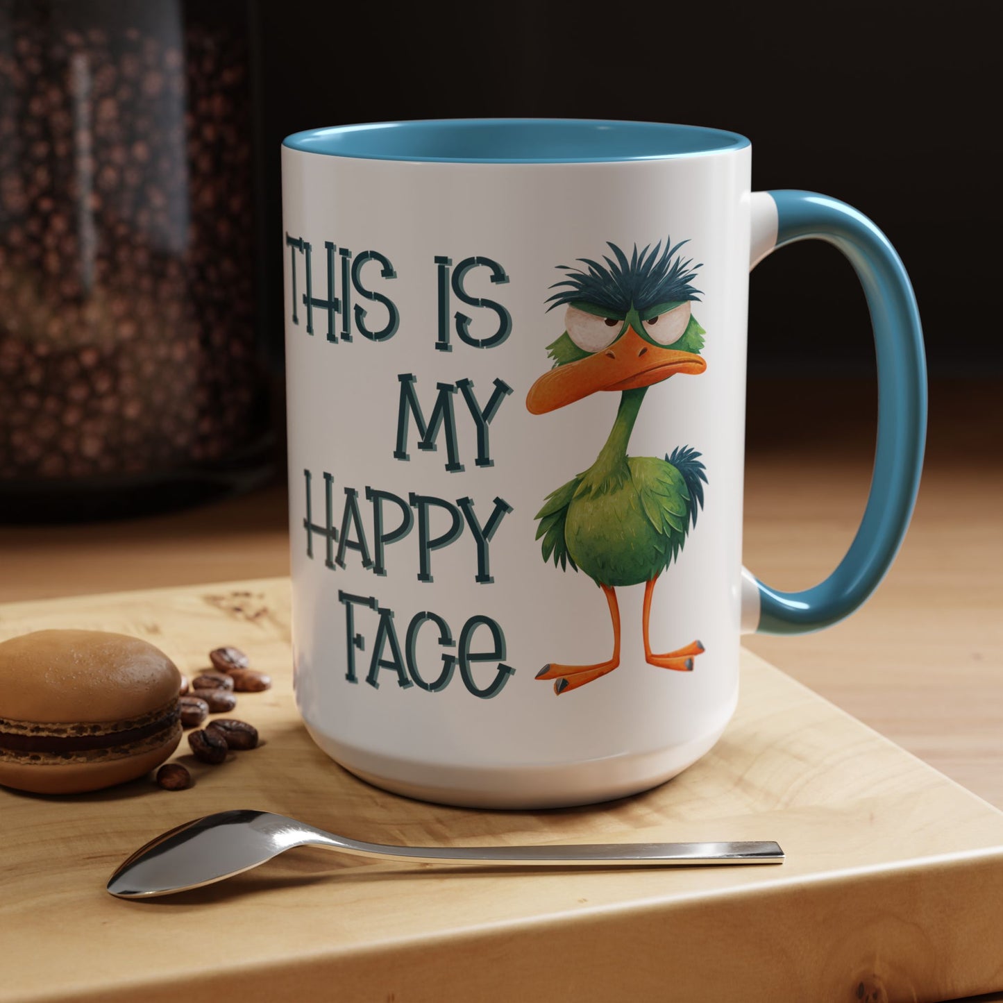 This Is My Happy Face Accent Coffee Mug | Sarcastic Ostrich Coffee Cup | 11oz 15oz Ceramic Mug (4252)