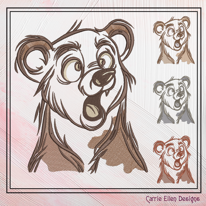 Surprised Bear Machine Embroidery Design – Funny Cartoon Wildlife Animal Pattern, 6 Sizes (2484)