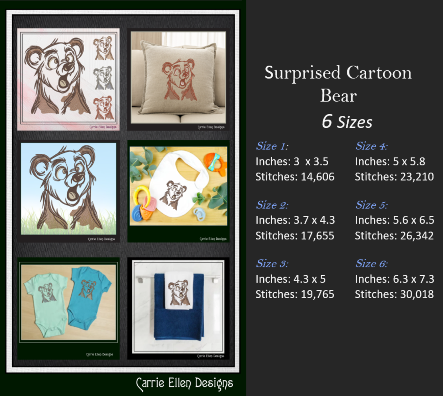 Surprised Bear Machine Embroidery Design – Funny Cartoon Wildlife Animal Pattern, 6 Sizes (2484)
