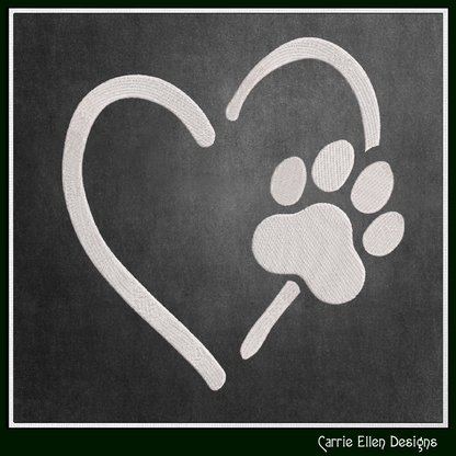 Dog Paw Machine Embroidery Design – Puppy & Dog Paw with Heart Pattern, Pet Lover Design, 6 Sizes (2492)