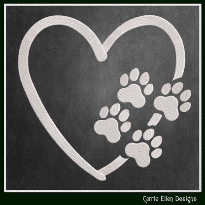 Dog Paw Machine Embroidery Design – Puppy & Dog Paw with Heart Pattern, Pet Lover Design, 6 Sizes (2493)