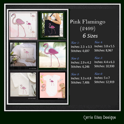 Flamingo Machine Embroidery Design – Whimsical Tropical Quirky Pink Bird, 6 Sizes (2499)