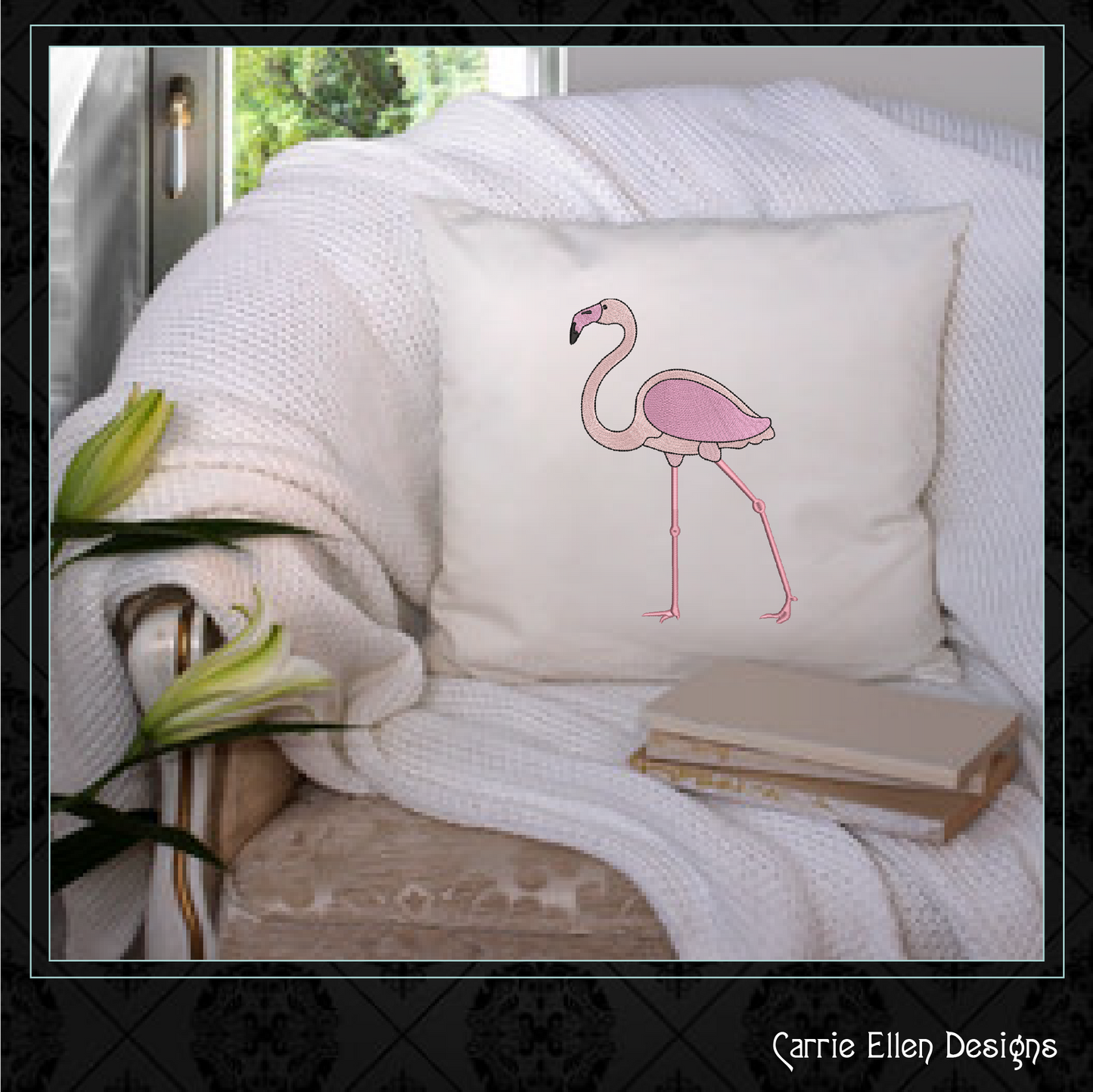 Flamingo Machine Embroidery Design – Whimsical Tropical Quirky Pink Bird, 6 Sizes (2499)