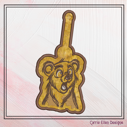 Surprised Bear ITH Key Fob Machine Embroidery Design | Cartoon Wildlife Animal In-The-Hoop Key Tag Project (2511)