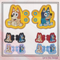 Sitting Bluey and Bingo ITH Machine Embroidery Design | Cartoon Character In-The-Hoop Shoe Wings for Shoes and Boots – 4x4 & 5x7 Hoop (2515)