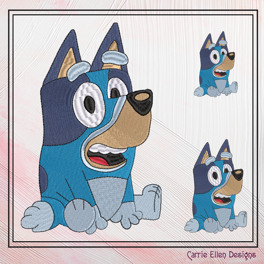 Bluey Sitting Machine Embroidery Design, Bluey Heeler Fandom Cartoon Character Embroidery Pattern, 6 sizes (2517)