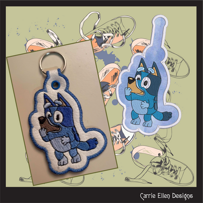 Bluey ITH Key Fob Machine Embroidery Design | Fan Favorite Cartoon Character In-The-Hoop Key Tag (2521)
