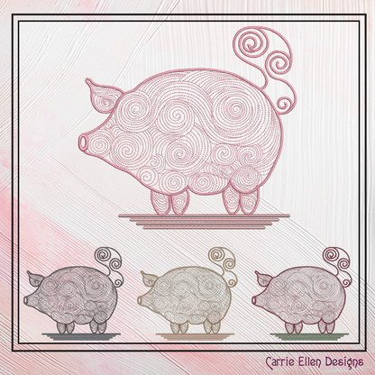 Artistic Pig Machine Embroidery Design, Artistic Pig Swirling Line Art Sketch Design, Farm Animals, 6 sizes (2530)