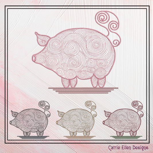 Artistic Pig Machine Embroidery Design, Artistic Pig Swirling Line Art Sketch Design, Farm Animals, 6 sizes (2530)
