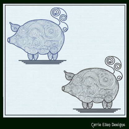 Artistic Pig Machine Embroidery Design, Artistic Pig Swirling Line Art Sketch Design, Farm Animals, 6 sizes (2530)