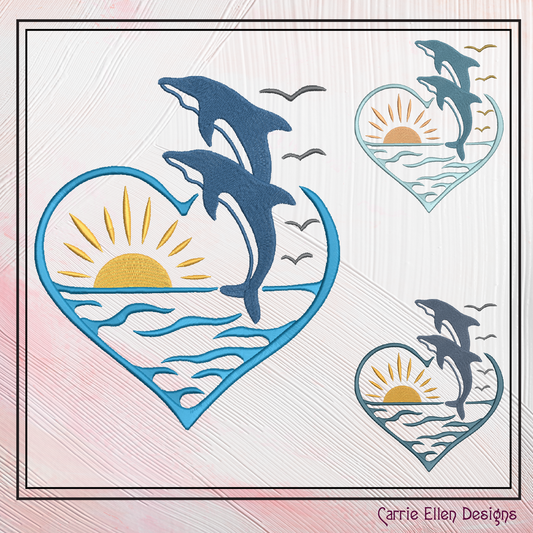 Dolphin Machine Embroidery Design, Bottlenose Dolphin Pattern, Jumping Bottlenose Dolphin with Sunset Design, 6 Sizes (2533)